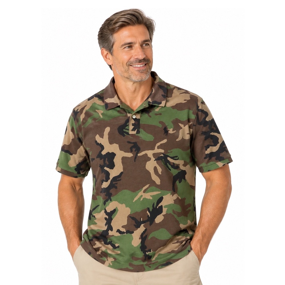 Polo Ralph Lauren XL Camo Classic Fit Polo Shirt Woodland Camouflage Pony Preppy